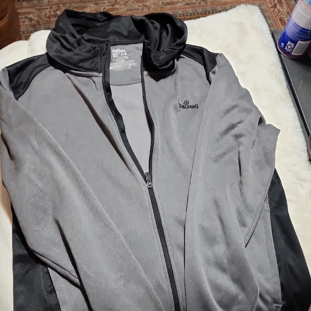 Spalding Men's Black and Gray Performance Jacket.  Missing String For Hood !